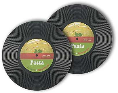 Deagourmet Set 2 Sottopentola – Vassoi rotondi in fibra di bambù, Colore Nero con Adesivo Vintage Colorato, Dim. 22x22x1 cm, Foodesign