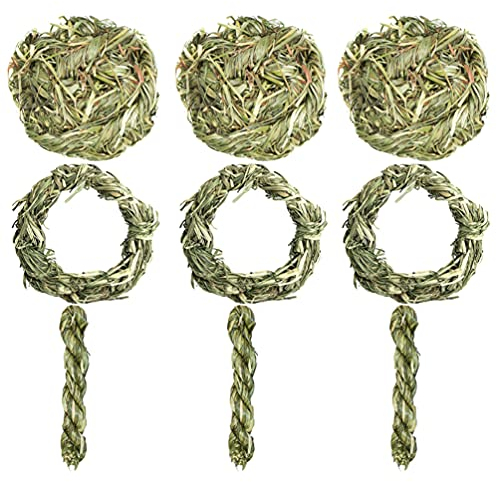balacoo 9Pcs Bunny Gras Spielzeug Kaninchen Hamster Kauen Spielzeug Pet Snacks Molaren Spielzeug Zahnen Gras Ring für Bunny Kaninchen Chinchilla Hamster Guinea Schweine Gerbils