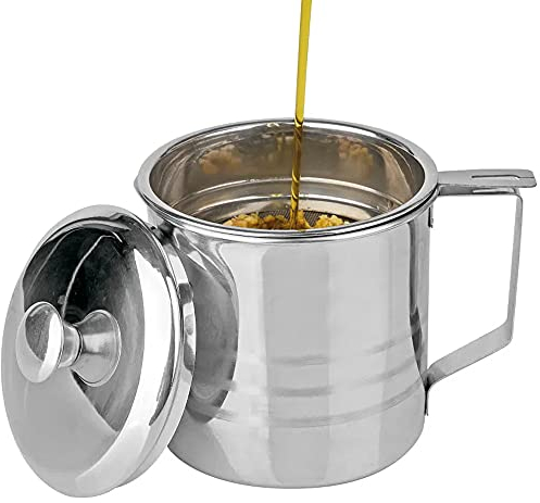 Space Home - Grasera con Filtro de Malla Fina - Colador de Aceite - Separador de Aceite - Acero Inoxidable - Tapa Extraíble y Pico Vertedor