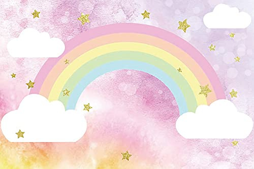 Renaiss 1.8x1.2m Regenbogen Hintergrund Rosa Himmel Wolke Glitzer Sterne Fotografie Hintergrund Baby Dusche Kinder Mädchen Geburtstag Party Dekorationen Kuchen Tisch Banner Vinyl Fotostudio Requisiten