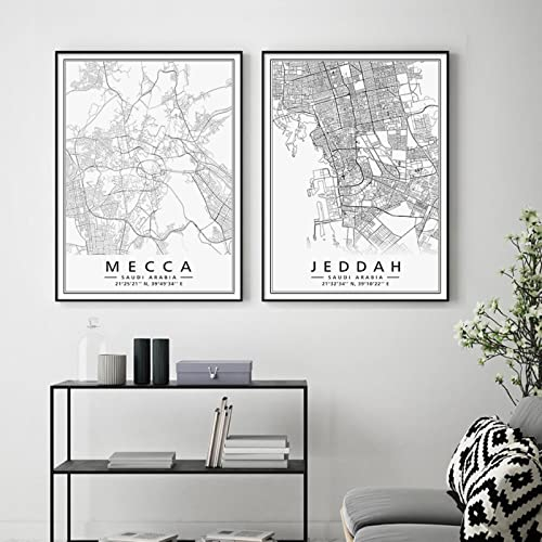 Saudi-Arabien Stadtplan Dammam Medina Riyadh Mekka Dubai Poster Drucke Leinwand Gemälde Wandkunst Bilder Zimmer Wohnkultur19,6 x 27,5 (50 x 70 cm) Kein Rahmen