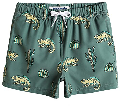 MaaMgic Jungens 4 Way Stretch Badehosen Schnelltrocknend Badeshorts mit Mesh-Futter Taschen und Verstellbarem Tunnelzug MEHRWEG, Chamäleon Grün, 8 Jahre