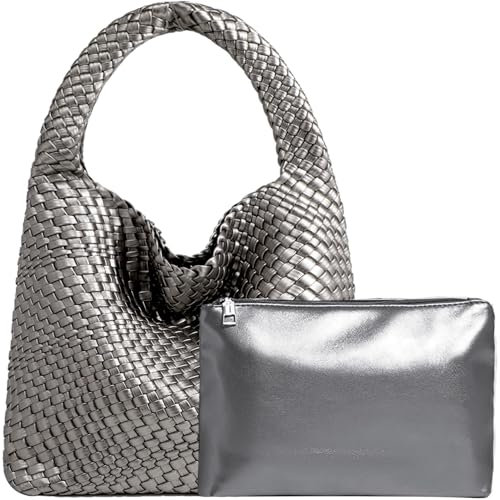 JINMANXUE Damen-Handtasche aus veganem Leder, handgewebt, modische Schultertasche, Top-Griff, All-Match-Unterarmtasche mit Geldbörse, Large