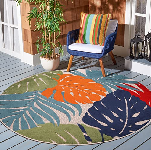 SANAT Outdoor Teppich Wetterfest - Outdoorteppiche für den Innen und Außenbereich, Balkon Teppich Wasserabweisend, Strapazierfähige Teppiche für Terrasse Garten und Wohnzimmer, Mehrfarbig 120 cm Rund