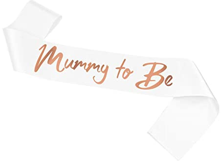 Schärpe mit Aufschrift Mummy to Be, weiß und goldfoliert, für Babyparty, Satinschärpe, für werdende Mütter, Partyzubehör für Mütter (1 Stück)