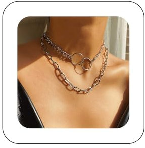 Inilbran Punk Geschichtet Kandare Kette Halskette Silber Ineinandergreifenden Kreis Halsketten Kreis Ewigkeit Choker Halskette Vintage Büroklammer Halskette Choker Schmuck Für Frauen Und Mädchen