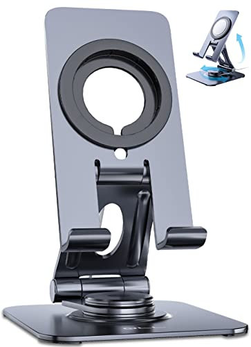 Adjustable Rotating Tablet Stand, Aluminium Desktop Stand Holder Dock with MagSafe Charger Slot Compatible with 4-14 iPhone & iPad, Swivel Design for Store POS Office Showcase Kitchen (Space Gray)