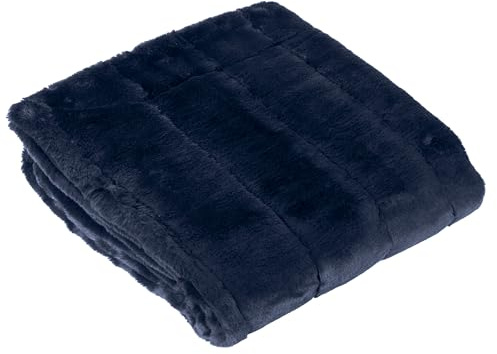 Paoletti Empress Throw (Navy - 130x180cm) | Luxury Heavyweight Soft Faux Fur Elegant Minimalist Decorative Sofa Bed Blanket