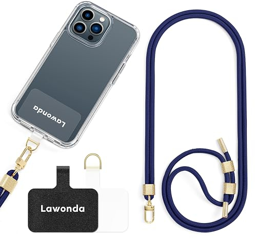 Lawonda Universal Handykette geeignet für alle Smartphones, Kette zum Umhängen um Hals & Handgelenk, Handyband mit jeder Hülle kombinierbar mit 2er Ersatz Einlage (Navy blau)
