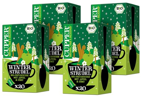 Cupper Bio-Früchtetee Winter Strudel, 4er Pack, 80 ungebleichte Teebeutel, umweltfreundlich, fair gehandelt