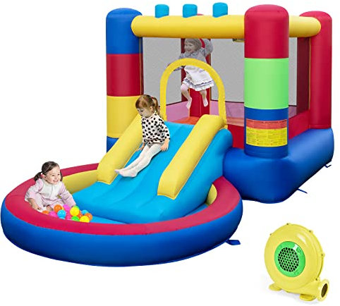 COSTWAY Castillo Hinchable con Solplador, 4 en 1 Castillo Hinchable para Niños 3-10 Años, 380 x 206 x 178 cm, insuflavel crianças Interior y Exterior