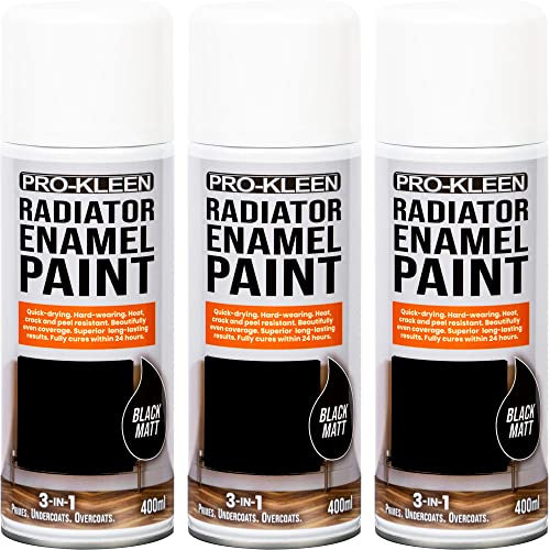 Pro-Kleen Radiator Enamel Spray Paint Black Matt 400ml - Heat Resistant up to 100ºC - For Radiators, Hot Pipes, Water Tanks & More - Fast Drying & No Primer Needed