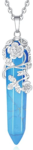 XIANNVXI Blume Gewickelt Natürlichen Blauen Türkis Punkt Anhänger Halskette Reiki Heilung Kristalle Stein Halsketten Edelstein Quarz-Schmuck für Frauen