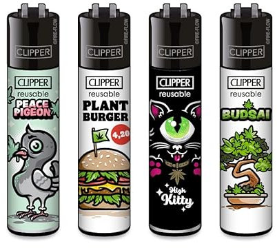 Clipper Feuerzeuge 4er Set + 1x DHOBIA Feuerzeug (420 Mix #7)