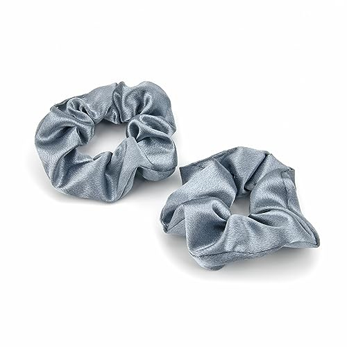 Scrunchies Haargummi Damen, 2 Stück Weiche Seide Haargummis Mädchen, Premium Satin Invisibobble Scrunchie, Haargummi Scrunchies für Lange Feine Oder Dicke Lockige Haare Mädchen (Blau)