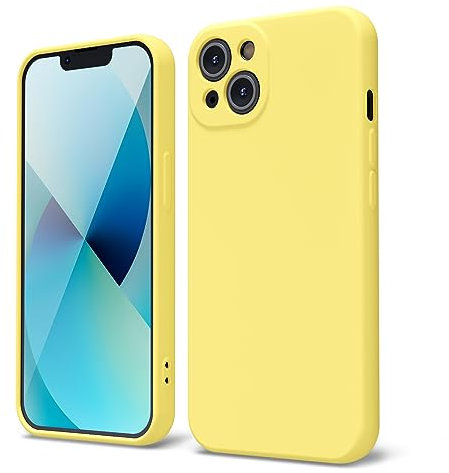 oakxco for iPhone 13 Phone Case Liquid Silicone, Cute Thin Slim Soft Rubber TPU Plain Smooth Gel Cover for Women Girl Aesthetic Design, Matte Solid Protective & Shockproof Bumper Grip?Yellow