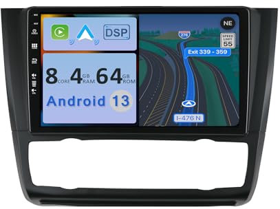YUNTX Android 14 Octa Core 4GB+64GB Radio de Coche con CarPlay Android Auto Cámara DSP 9 Pulgadas IPS Pantalla táctil Soporte DAB AHD Cámara GPS Bluetooth para BMW 1 Series E81 E82 E87 E88 (2008-2012)