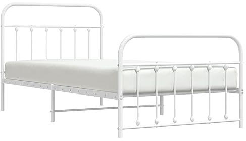 vidaXL Bettgestell, Bettrahmen mit Kopfteil Fußteil, Metallbett Bett mit Lattenrost, Einzelbett Gästebett Schlafzimmer, Metall Weiß 100x200cm