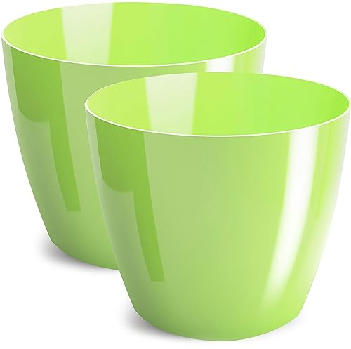 PECZEKO Blumentopf glänzender, Pflanzkübel aus Übertopf Kunststoff Dekorativer Topf für, groß und klein Pflanzen, 2er-Set blumenkübel, blumenkübel kräutertopf, (2 Pack) Grün Pastell, ø 12 cm