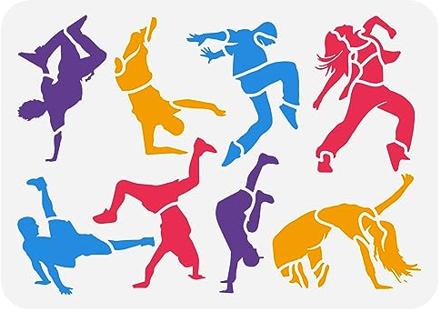 FINGERINSPIRE Break Dancer Malschablone 21x29.7 cm Break Dance Junge Mädchen Zeichnung Dekoration Vorlage Street Dance Schablone Zum Malen Auf Holz Wand Stoff Papier Möbeln