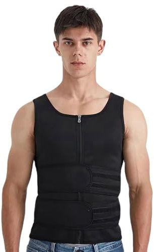 SUIUOI Chaleco de neopreno para sauna para hombre, con efecto sauna, para fitness, faja abdominal, con efecto sauna, neopreno, Negro , M
