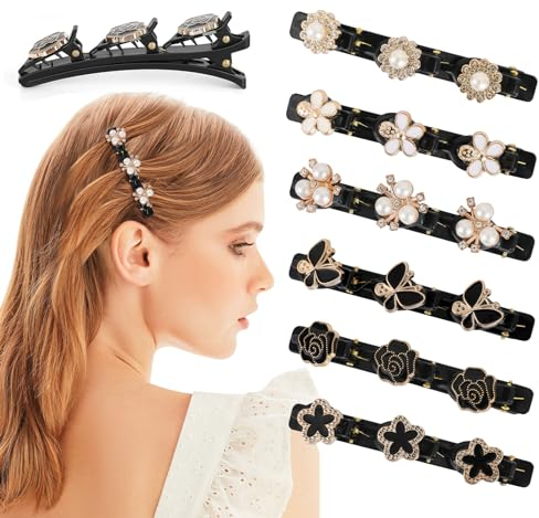 JSRQT 6 Pièces Pinces à Frange, Barrette Cheveux Femme Latérale,Pinces à Cheveux Cassées, Pinces à Segmentation des Cheveux, Pinces à Cheveux Tressées