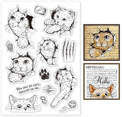 GLOBLELAND Riss und Katze Transparente Silikonstempel Cartoon Tier Klare Stamps Kätzchen Silikonstempel Für Kartengestaltung DIY Prägung Journaling
