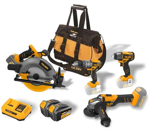 Tolsen Set Macchine Elettroutensili Serie MP20 Brushless + 2 Batterie 4Ah Litio (Li-Ion) + 1 Caricabatterie 4 Ah