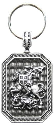 Generic Schlüsselanhänger mit Heiligem Georg und dem Drachen, mit Geschenkbeutel, silber, One size