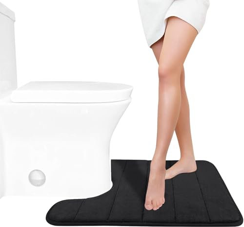 Yimobra Badematte rutschfest, 61 x 51 cm, Super Wasseraufnahme, Dick, Maschinenwaschbar, Leicht zu Trocknen Badezimmerteppich – Schwarz