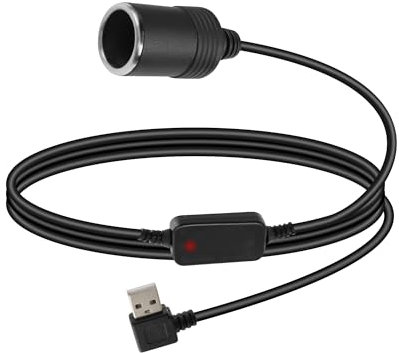 RIIEYOCA USB A Maschio a Cavo Convertitore Spina Accendisigari, 5V a 12V 90 Gradi Angolo Rettangolare USB A a Accendisigari Adattatore Femmina per Dash Cam, Gps, Registratore di Guida (0,7M)