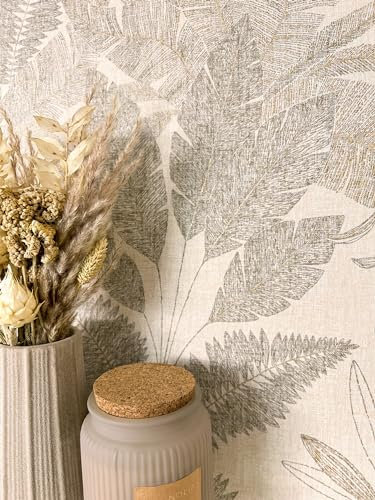 Newroom Papier peint Beige Jungle Intissé - Moderne Marron Or Flore Feuilles Tropical