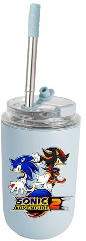 MAJEQZGY Sonic, borraccia da 280 ml, a prova di perdite, con cannuccia, in acciaio inox, per lavoro, viaggi, attività all'aperto, scuola (blu e nero)