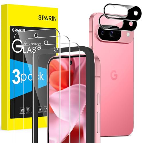 SPARIN Panzer Schutz Glas für Google Pixel 9, 3 Schutzfolie und 2 Kameraschutz mit montagehilfe, 9H Härte, Frei von Kratzern, HD-klar Folie, 3+2 Stück
