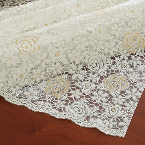 Camino De Mesa De Ganchillo, Algodón Cordón Tapetes De Mesa Rectángulo Ahuecar Bufanda De Tocador para Sala De Estar Dormitorio Comedor Decoración de mesa-Blanco-40*80cm