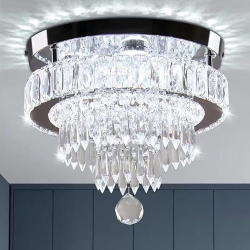 LEONTYNE LED Kristall Kronleuchter, 36W mit 4-Stufen K9 Kristallen, Modern Deckenleuchte Flush Mount für Wohnzimmer, Schlafzimmer, Flur (Ø30cm, 6500K Weißlicht)