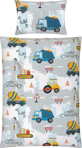 REDBEST Kinder-Bettwäsche Flanell grau Größe 1x 100x135 cm + 1x 40x60 cm