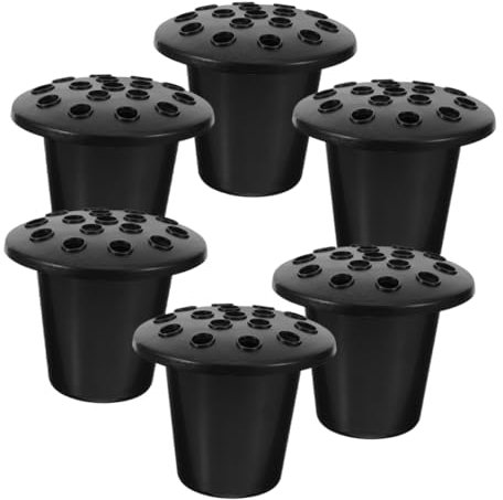 POPETPOP 6 Stücke Künstliche Friedhof Blumenvase Blumenhalter Grab Memorial Vase Schwarz 16-Loch Lotus Basis