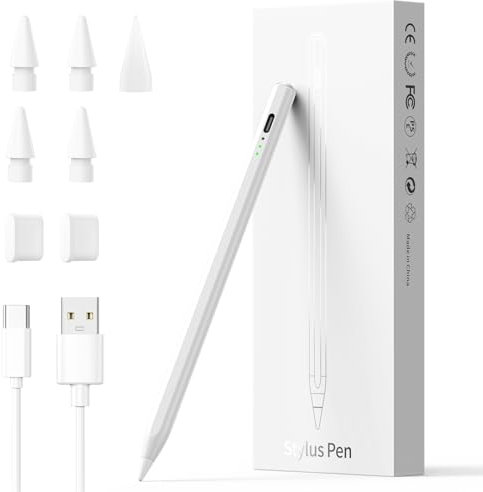 Hastraith Stylus Pen for ipad 2018-2024, ipad Pen with Tilt Sensitivity, Palm Rejection, 13 Minutes Fast Charging, Compatible with Pro 13/12.9/11, Air 3-6, iPad 6-10, Mini 5/6, White