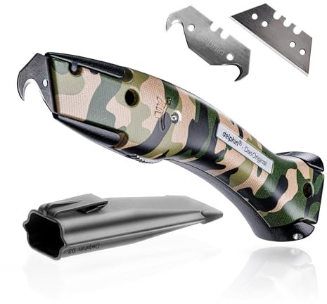 Delphin®-03 Teppichmesser, Design Edition, Feststehende Klinge, Profi Cuttermesser, Alu, Klingen und Kunststoffköcher, Rechts- u. Linkshänder