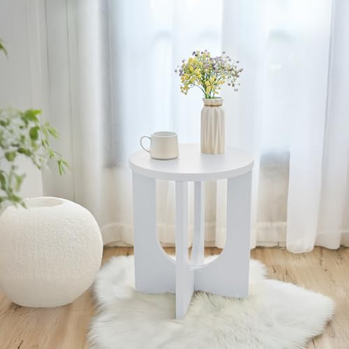 [en.casa] Beistelltisch Kysdajore rund 50 x Ø40 cm Sofatisch Weiß Kleiner Tisch für Wohnzimmer Schlafzimmer Indoor