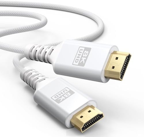 UVOOI 8K White HDMI Cable 6.6FT/2M, 48Gbps Ultra High Speed HDMI 2.1 Cable eARC Braided HDMI Cord with 8K@60Hz, 4K@120Hz, HDR10+, Dolby, 3D, HDCP2.3 for Laptop/Monitor/HDTV/Soundbar/Blu-ray/PS5/Xbox