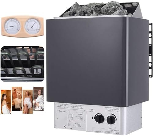3-9KW 220V Stufa per Sauna, Stufa Elettrica per Sauna con Termoigrometro, Stufa per Bagno Turco, Comandi Integrati con Timer E Regolazione della Temperatura, 141-459 Piedi Cubi(6.0KW)