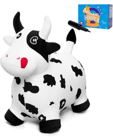 Vastoy Animal Hopper for Kids 2-6 Years, Animal Hoppers Inflatable Bouncy Ride-On Toy with Hand Pump, Indoor Outdoor Play Inflatable Cow with Fabric Removable Cover