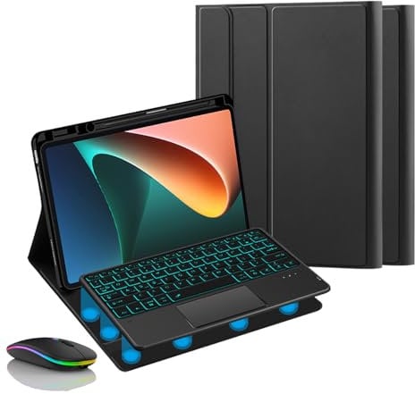 FAYGAOAI Keyboard Case for Xiaomi Mi Pad 5/5 Pro 11 2021, 7 Color Backlit, Smart Trackpad, Magnetic Detachable Wireless Keyboard with S Pen Holder
