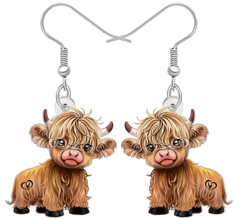 DALANE Acryl Cute Hochland Kuh Tropfen Ohrringe Hängend Schottland Bauernhof Tier Cartoon Rinder Design Schmuck Zubehör Schottische Geschenke für Damen Mädchen Kuh-Liebhaber
