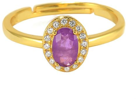 Stfery Verlobungsring Gelbgold 14K, Damenring Damen mit Labor Erstellt Violetter Spinell, Vintage Stein Stacking Ring Echt Gold Au585 Gr. 51 (16.2)