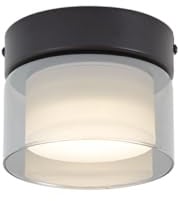 Qazqa Modern außen Deckenleuchte, Deckenlampe für den Garten - Puck - Schwarz mit Rauchglas, max. 11W, Geeignet für LED, 120cm, IP54, Rund