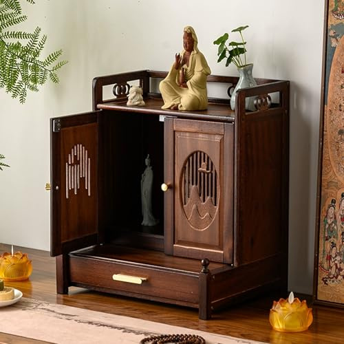 Vintage Altarschränke für Schreibtische, buddhistische Altartische für Kirchen mit ausziehbarem Regal, Opfer- und Meditationsschreine, Buddha-Statuentische für Zuhause, für Tempel.