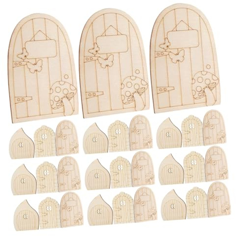 LIFKOME 60 Stück Teiliges Holz Feentüren Miniatur Elf Türen für Garten DIY Bemalbar Dekoration für Fenster Regal Schreibtisch Naturmaterialien Nachhaltig Langlebig Beige